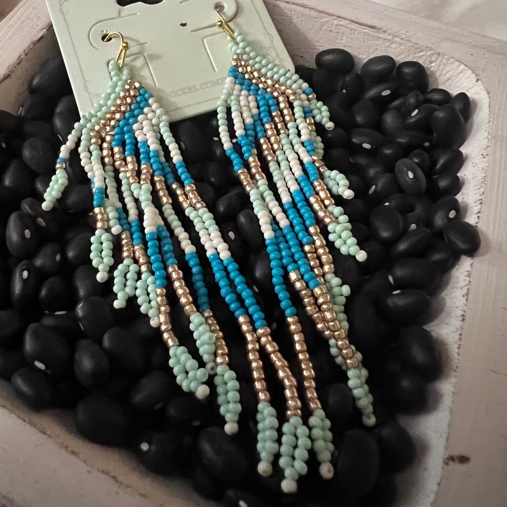 Beaded Geometric Dangle Earrings - Picture 5 of 7